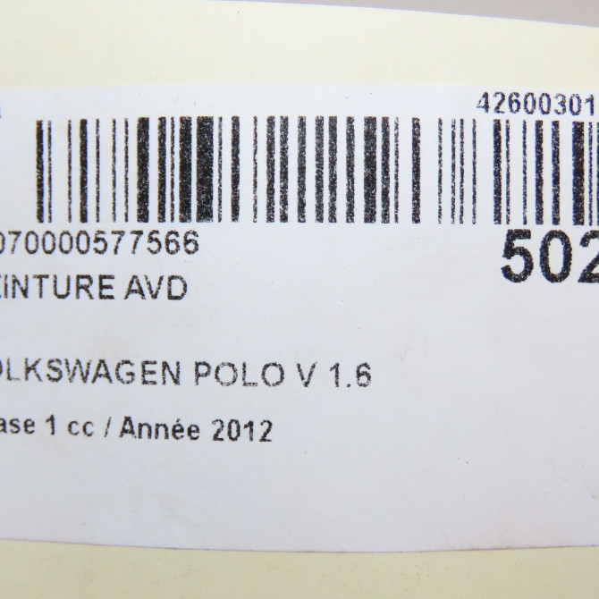 Ceinture avant droite occasion VOLKSWAGEN POLO V POLO V Phase 1 2009-09-01->2014-05-31 1.6 TDI 90 6R3857706ARAA 6