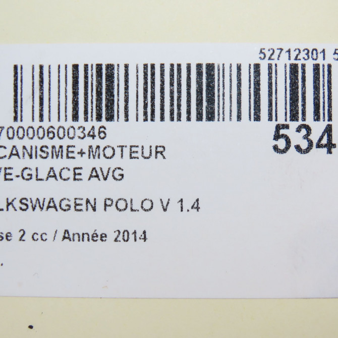 Mecanisme+moteur leve-glace avg occasion VOLKSWAGEN POLO V Phase 2 02-2014->... 1.4 TDI 90ch 6R3837461L 8