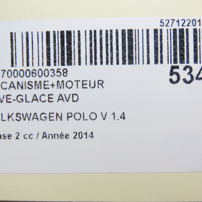 Mecanisme + moteur lève-glace avant droit occasion VOLKSWAGEN POLO V Phase 2 02-2014->... 1.4 TDI 90ch 6R3837462L 8