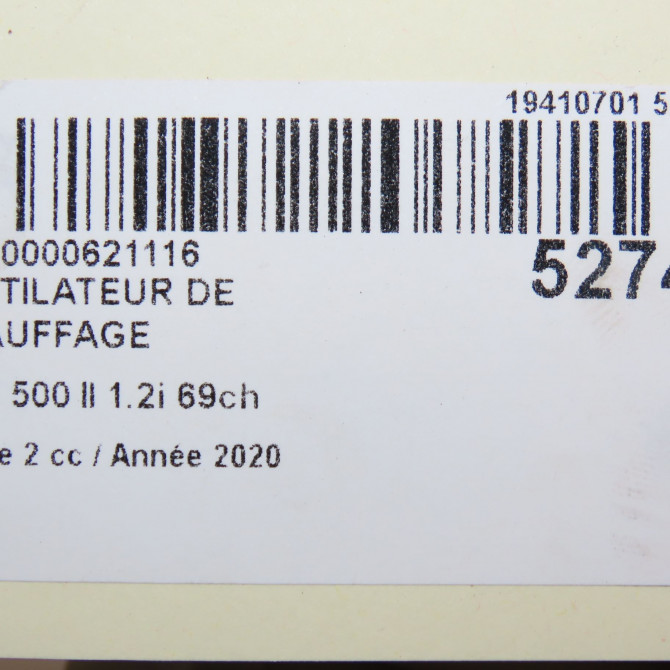Ventilateur de chauffage occasion FIAT 500 II phase 2 04-2014->... 1.2i 69ch 77367983 7