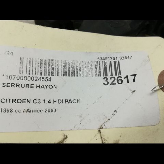 Serrure hayon occasion CITROEN C3 I Phase 1 04-2002->10-2005 1.4HDI 8v 70ch 871972 4