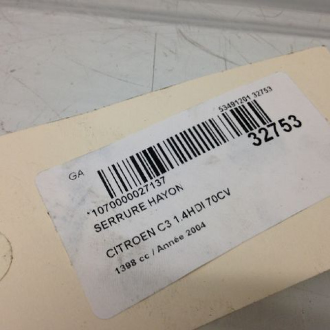 Serrure hayon occasion CITROEN C3 I Phase 1 04-2002->10-2005 1.4 HDi 871972 3