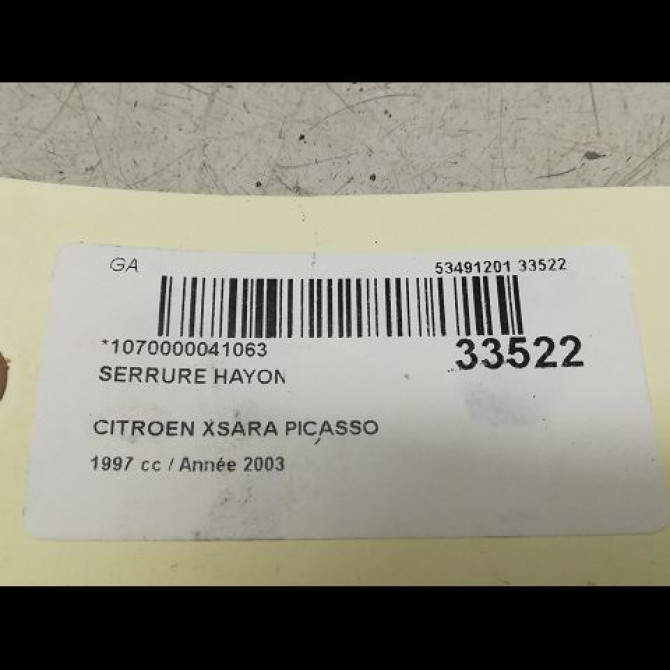 Serrure hayon occasion CITROEN XSARA PICASSO Phase 1 12-1999->02-2004 2.0 HDi 871972 5