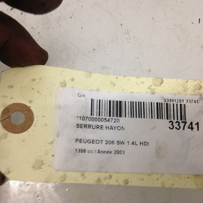 Serrure hayon occasion PEUGEOT 206 Phase 1 09-1998->03-2009 1.4 HDI 70ch 871972 3
