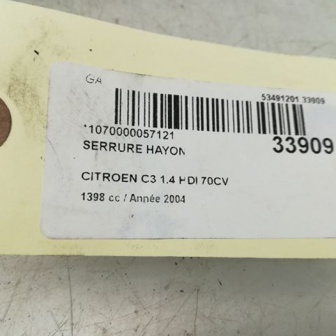 Serrure hayon occasion CITROEN C3 I Phase 1 04-2002->10-2005 1.4HDI 8v 70ch 871972 5