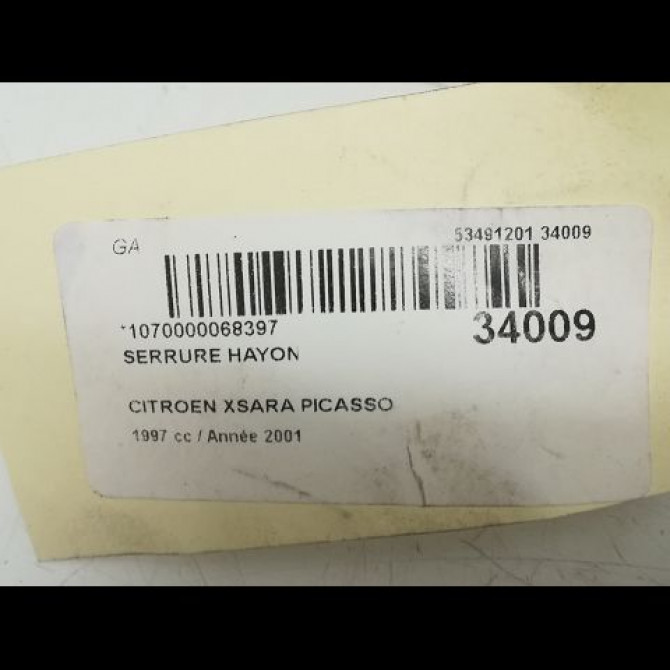 Serrure hayon occasion CITROEN XSARA PICASSO Phase 1 12-1999->02-2004 2.0 HDi 871972 5