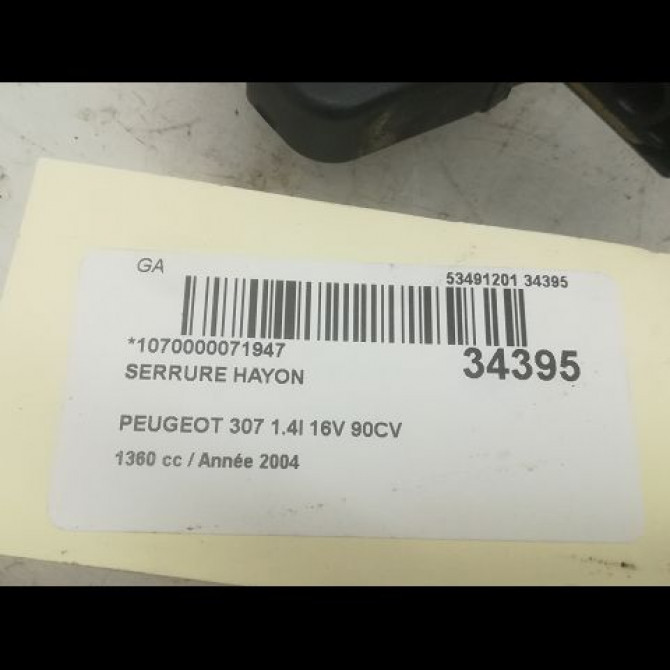 Serrure hayon occasion PEUGEOT 307 Phase 1 04-2001->06-2005 1.4i 16v 871972 4