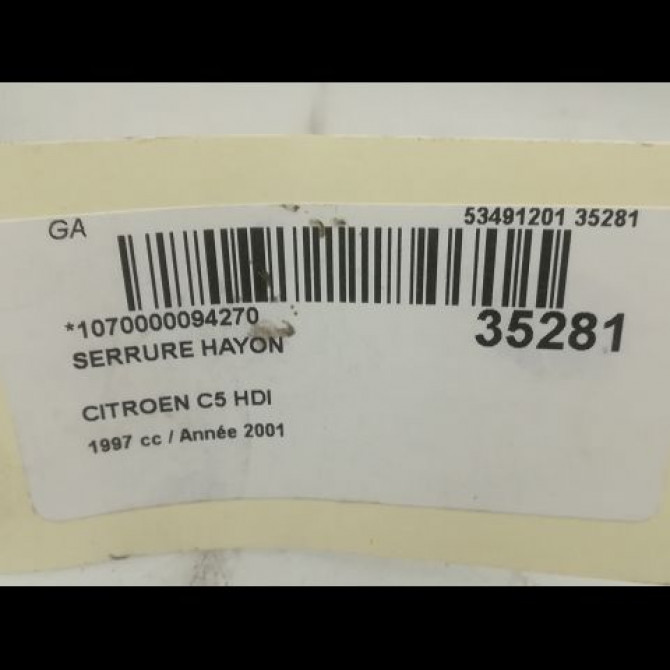 Serrure hayon occasion CITROEN C5 I Phase 1 03-2001->09-2004 2.0 HDi 110ch 871972 4
