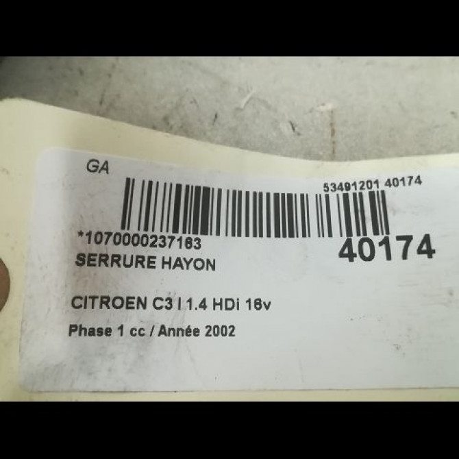 Serrure hayon occasion CITROEN C3 I Phase 1 04-2002->10-2005 1.4 HDi 16v 871972 3