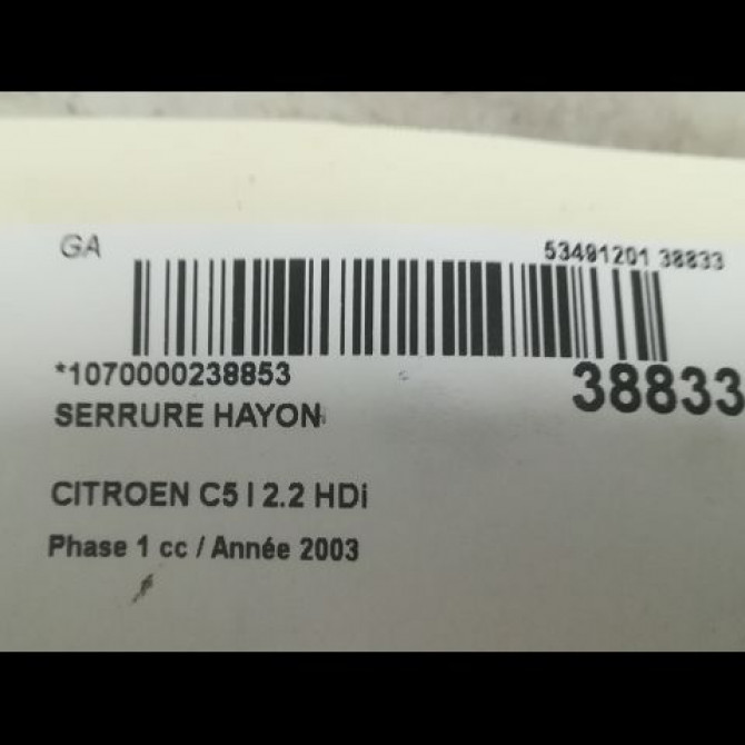 Serrure hayon occasion CITROEN C5 I Phase 1 03-2001->09-2004 2.2 HDi 871972 3
