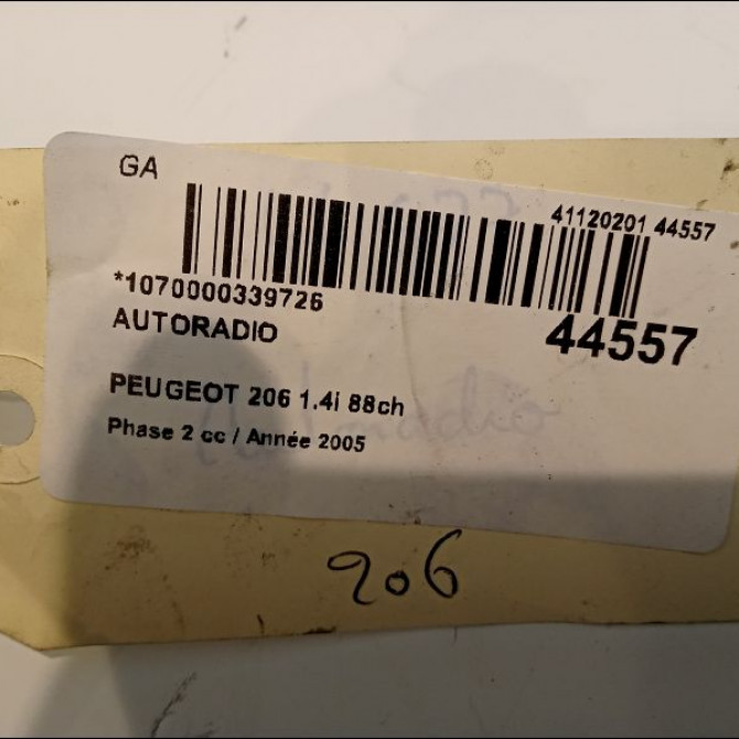 Autoradio occasion PEUGEOT 206 Phase 2 02-2003->02-2009 1.4i 88ch 6564RT 4