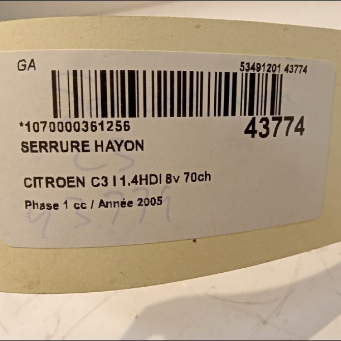 Serrure hayon occasion CITROEN C3 I Phase 1 04-2002->10-2005 1.4HDI 8v 70ch 871972 4