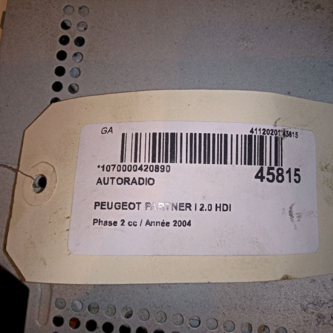 Autoradio occasion PEUGEOT PARTNER I Phase 2 11-2002->05-2008 2.0 HDI 6564RT 5