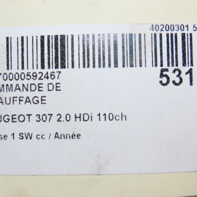 Commande de chauffage occasion PEUGEOT 307 Phase 1 SW 03-2002->07-2004 2.0 HDi 110ch 6451YZ 7