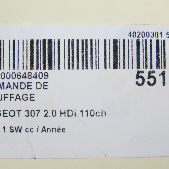 Commande de chauffage occasion PEUGEOT 307 Phase 1 SW 03-2002->07-2004 2.0 HDi 110ch 6451YZ 8