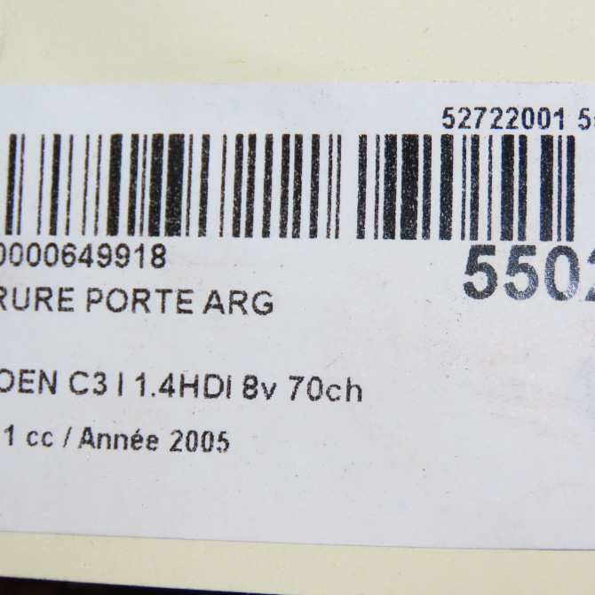 Serrure porte arg occasion CITROEN C3 I Phase 1 04-2002->10-2005 1.4HDI 8v 70ch 9137H5 7