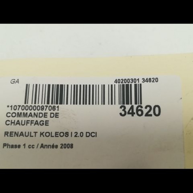 Commande de chauffage occasion RENAULT KOLEOS I Phase 1 06-2008->12-2011 2.0 DCI 150ch 275108933R 3
