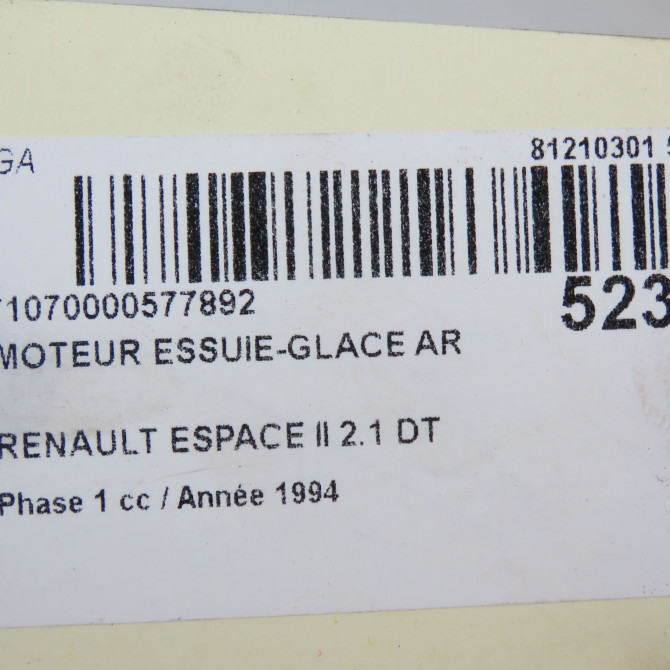 Moteur essuie-glace arrière occasion RENAULT ESPACE II Phase 1 04-1991->02-1995 2.1 DT 7
