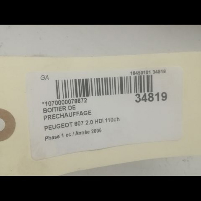 Boitier de préchauffage occasion PEUGEOT 807 Phase 1 06-2002->12-2014 2.0 HDI 110ch 598138 4