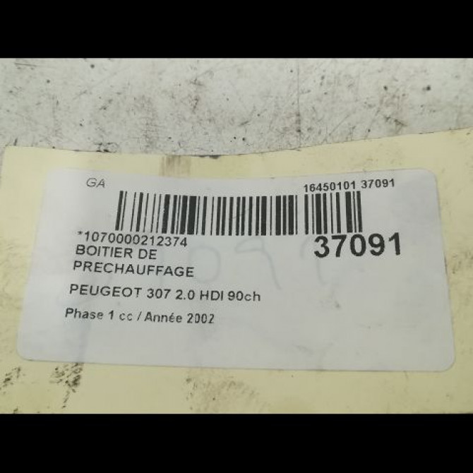 Boitier de préchauffage occasion PEUGEOT 307 Phase 1 04-2001->06-2005 2.0 HDI 90ch 598138 3