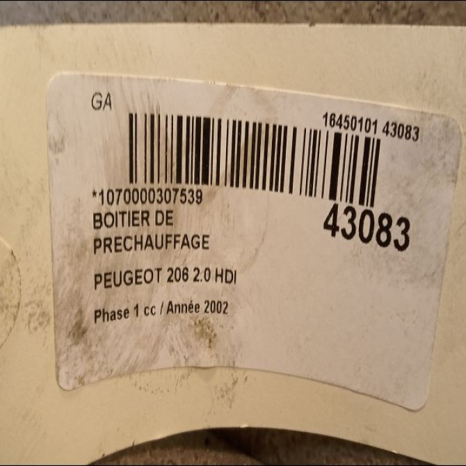 Boitier de préchauffage occasion PEUGEOT 206 Phase 1 09-1998->03-2009 2.0 HDI 598138 2
