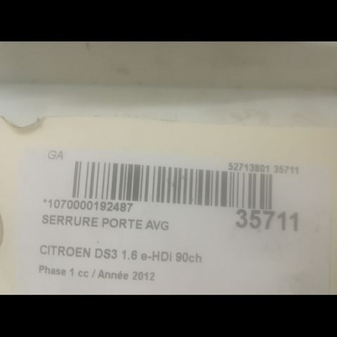 Serrure porte avg occasion CITROEN DS3 Phase 1 11-2009->03-2014 1.6 e-HDi 90ch 9800625280 3