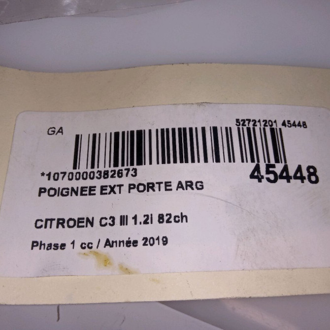 Poignee ext porte arg occasion CITROEN C3 III Phase 1 10-2016->... 1.2i 82ch 980297831T 4