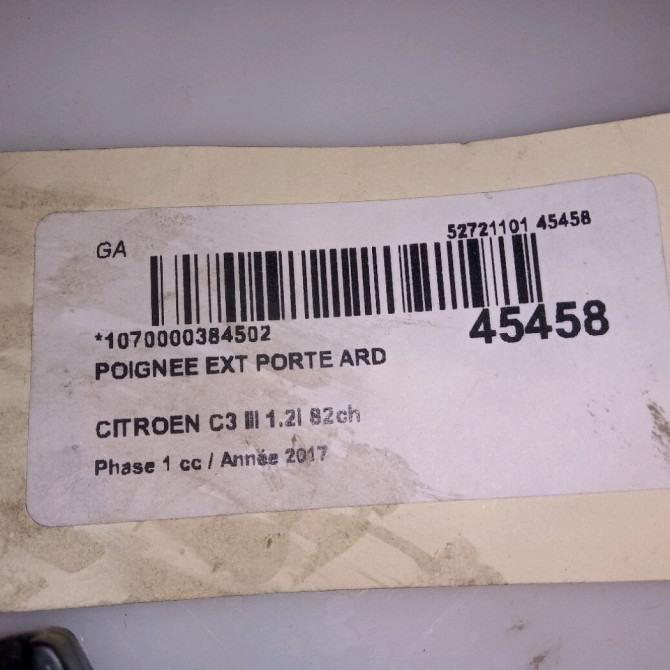 Poignee ext porte ard occasion CITROEN C3 III Phase 1 10-2016->... 1.2i 82ch 980297821T 4