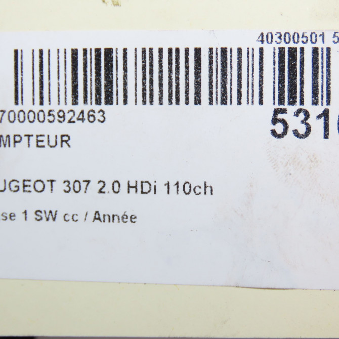 Compteur occasion PEUGEOT 307 Phase 1 SW 03-2002->07-2004 2.0 HDi 110ch 6104R2 6
