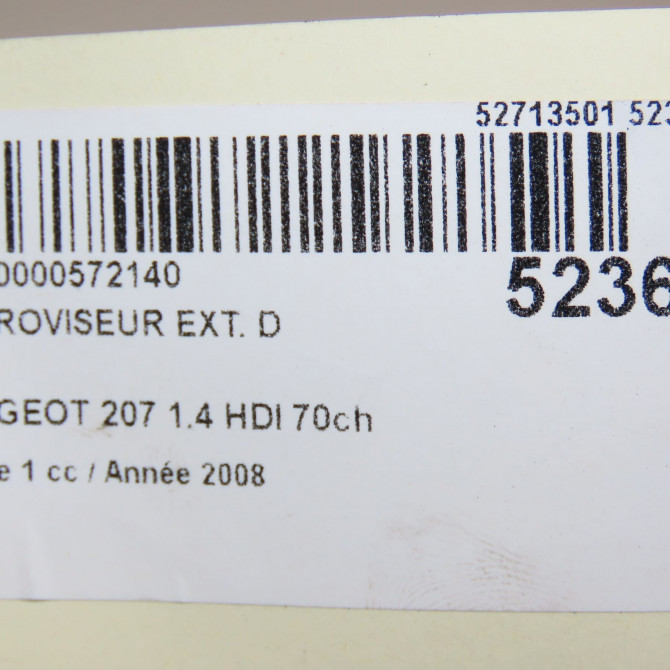Retroviseur exterieur manuel droit occasion PEUGEOT 207 Phase 1 04-2006->06-2013 1.4 HDI 70ch 8149ZF 8