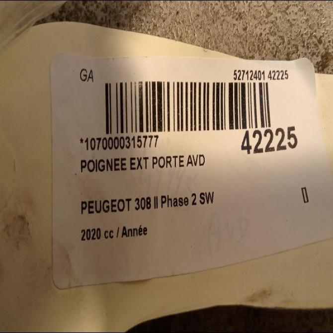 Poignee ext porte avd occasion PEUGEOT 308 II Phase 2 SW 04-2017->... 980297821T 2