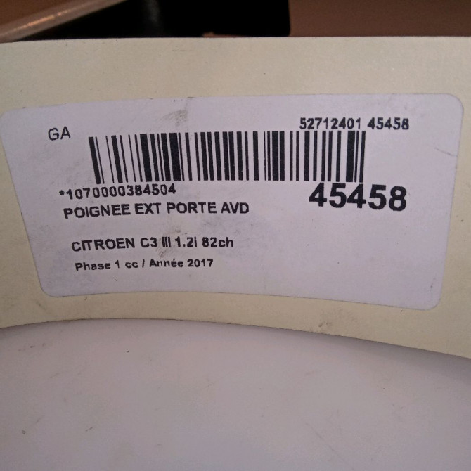 Poignee ext porte avd occasion CITROEN C3 III Phase 1 10-2016->... 1.2i 82ch 980297821T 3