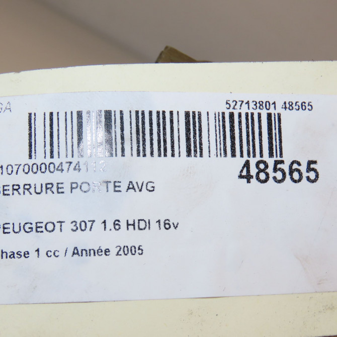 Serrure porte avg occasion PEUGEOT 307 Phase 1 04-2001->06-2005 1.6 HDI 16v 110ch 9135Z0 5