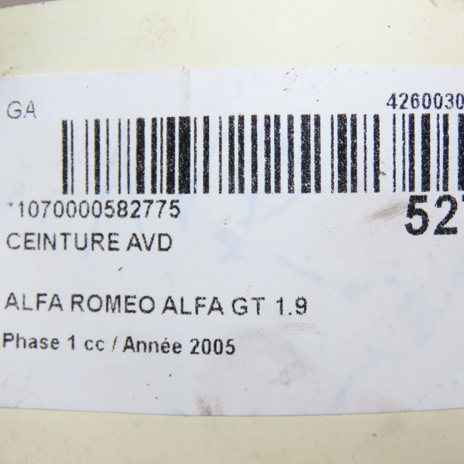 Ceinture avant droite occasion ALFA ROMEO ALFA GT Phase 1 03-2004->12-2010 1.9 JTDm 150ch 156050132 7