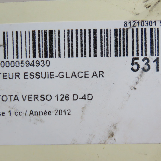 Moteur essuie-glace arrière occasion TOYOTA VERSO Phase 1 06-2009->12-2012 126 D-4D 851300F030 7