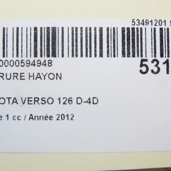 Serrure hayon occasion TOYOTA VERSO Phase 1 06-2009->12-2012 126 D-4D 6935002080 5