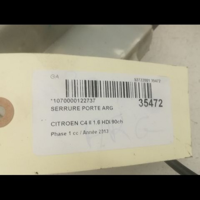 Serrure porte arg occasion CITROEN C4 II Phase 1 10-2010->01-2015 1.6 HDI 90ch 9137W1 4