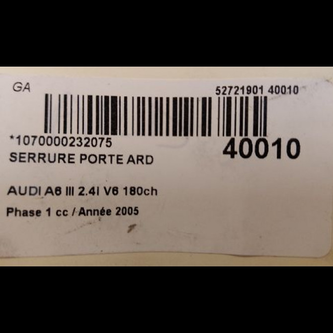 Serrure porte ard occasion AUDI A6 III Phase 1 05-2004->10-2008 2.4i V6 180ch 4F0839016 4