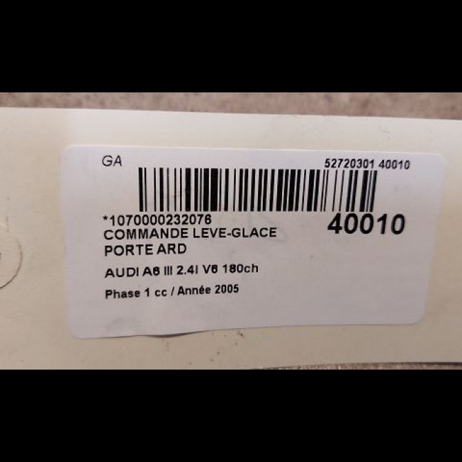 Commande leve-glace porte arrière droite occasion AUDI A6 III Phase 1 05-2004->10-2008 2.4i V6 180ch 3