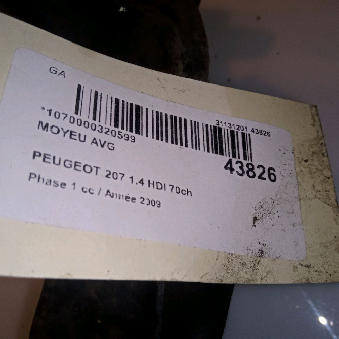 Moyeu avg occasion PEUGEOT 207 Phase 1 04-2006->06-2013 1.4 HDI 70ch 330776 4