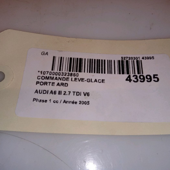 Commande leve-glace porte arrière droite occasion AUDI A6 III Phase 1 05-2004->10-2008 2.7 TDi V6 3