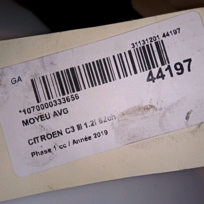 Moyeu avg occasion CITROEN C3 III Phase 1 10-2016->... 1.2i 82ch 330776 4