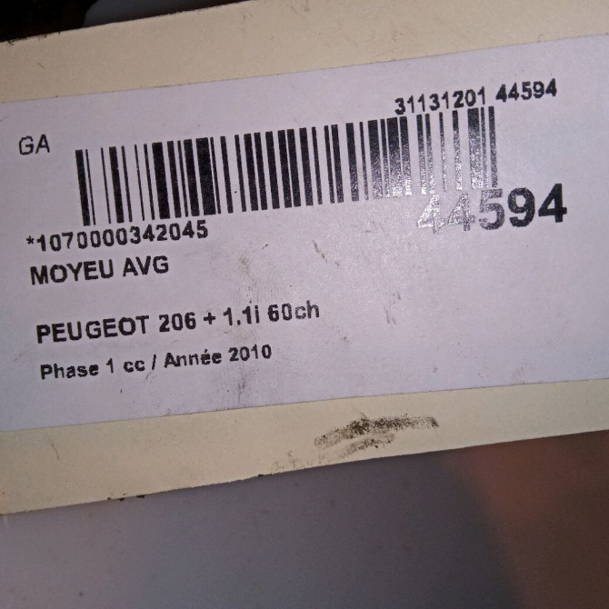 Moyeu avg occasion PEUGEOT 206 + Phase 1 03-2009->05-2013 1.1i 60ch 330776 2