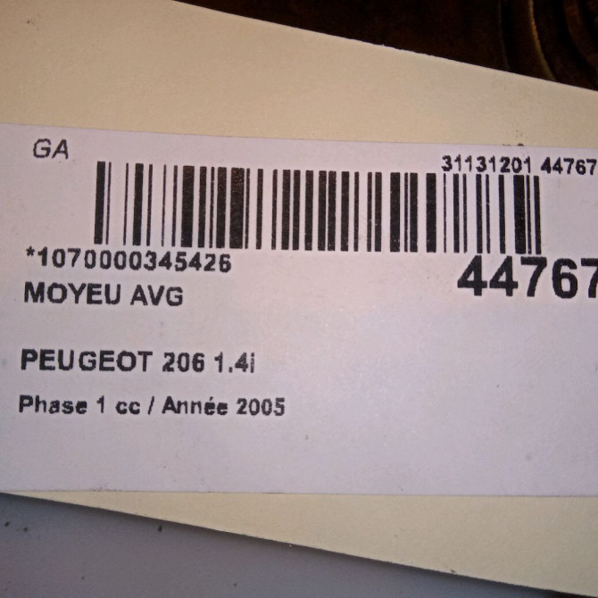 Moyeu avg occasion PEUGEOT 206 Phase 1 09-1998->03-2009 1.4i 330776 4