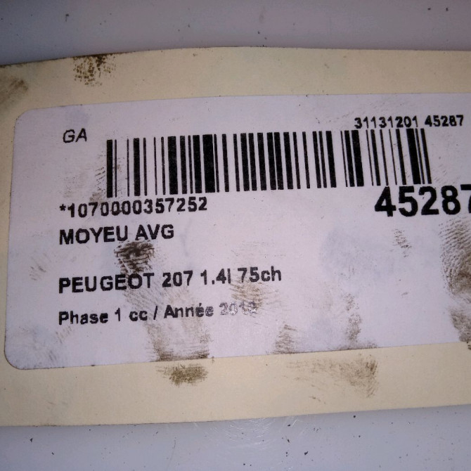 Moyeu avg occasion PEUGEOT 207 Phase 1 04-2006->06-2013 1.4i 75ch 330776 4