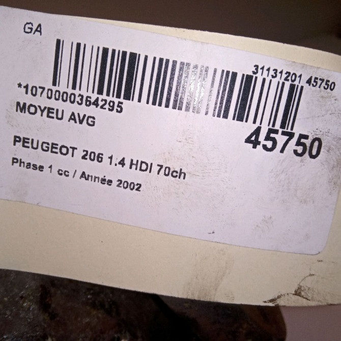 Moyeu avg occasion PEUGEOT 206 Phase 1 09-1998->03-2009 1.4 HDI 70ch 330776 4
