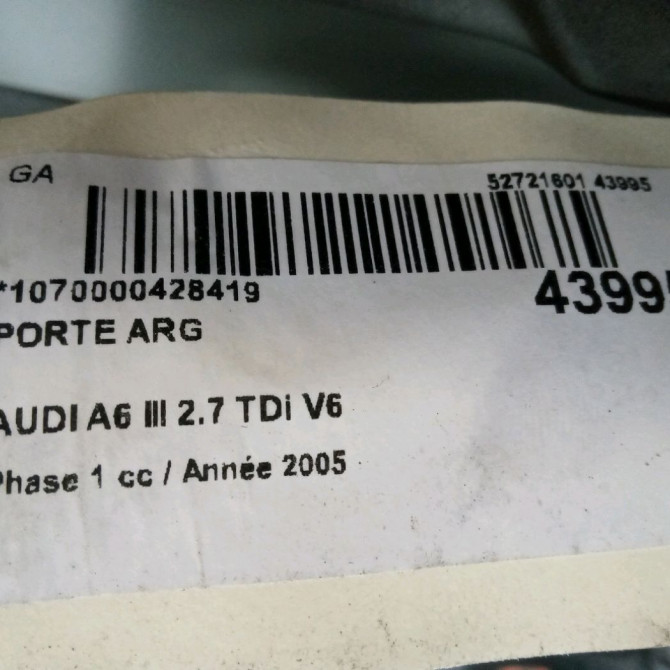 Porte arrière gauche occasion AUDI A6 III Phase 1 05-2004->10-2008 2.7 TDi V6 4F0833051G 4