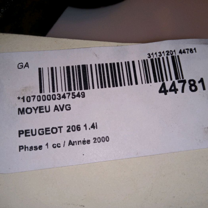 Moyeu avg occasion PEUGEOT 206 Phase 1 09-1998->03-2009 1.4i 330776 4