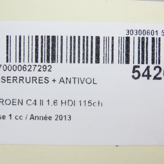 Kit serrures + antivol occasion CITROEN C4 II Phase 1 10-2010->01-2015 1.6 HDI 115ch 4162WH 5