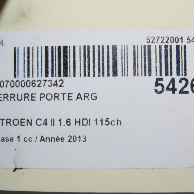 Serrure porte arg occasion CITROEN C4 II Phase 1 10-2010->01-2015 1.6 HDI 115ch 9137W1 7